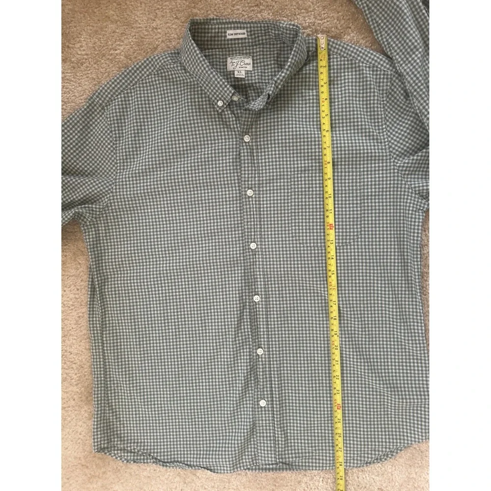 J. Crew Slim Untucked Secret Wash Shirt XL Green Gingham Organic Cotton Stretch